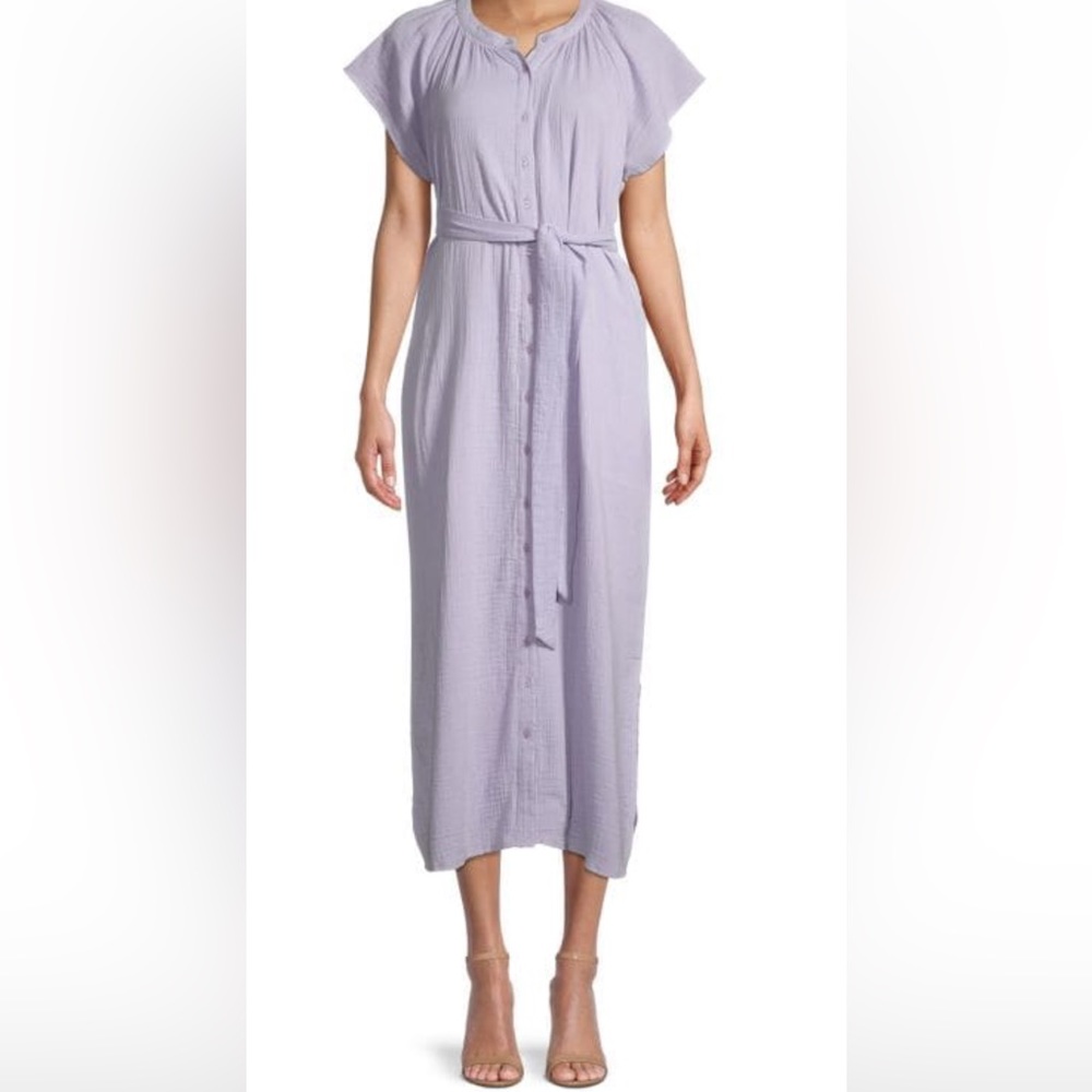 Lavender Cap sleeve Muslin button down dress